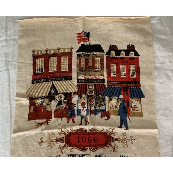 Vintage 1966 Calendar Towel Patriot Linen Souvenir Pre Owned America Small Town - Picture 6 of 8